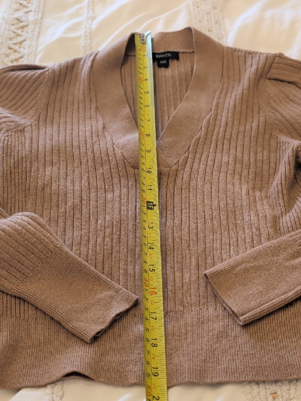 RW&CO. Ribbed V-Neck Sweater in Taupe - Picture 4 of 5